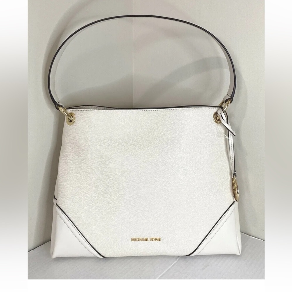 New Michael Kors Nicole Medium Shoulder Bag Leather Light Cream